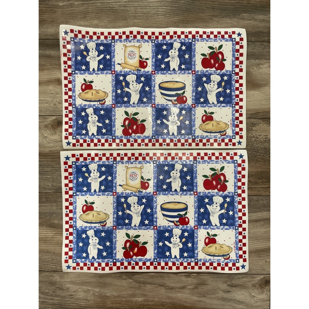 VTG PILLSBURY dough Boy Vinyl Placemats Red White Blue Pie American Apple-Qty 2